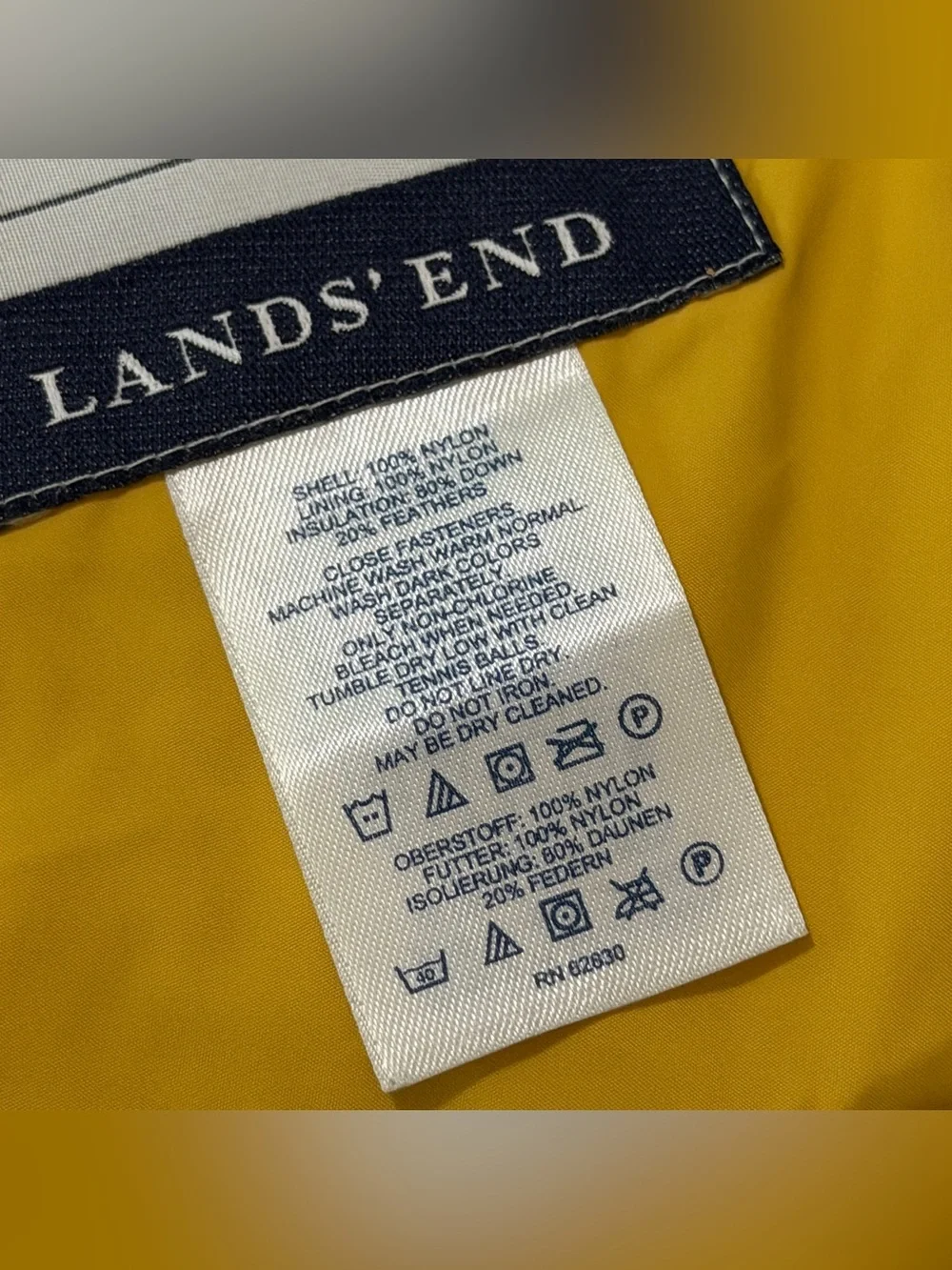 Lands' End 5/6 MEDIUM Yellow Down Filled Snap Front Puff Vest